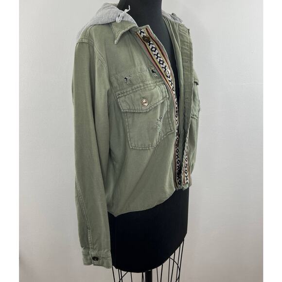 Free People Weekend Wanderer Jacket Knit Hood Military Army Western Tribal XS - Picture 2 of 8